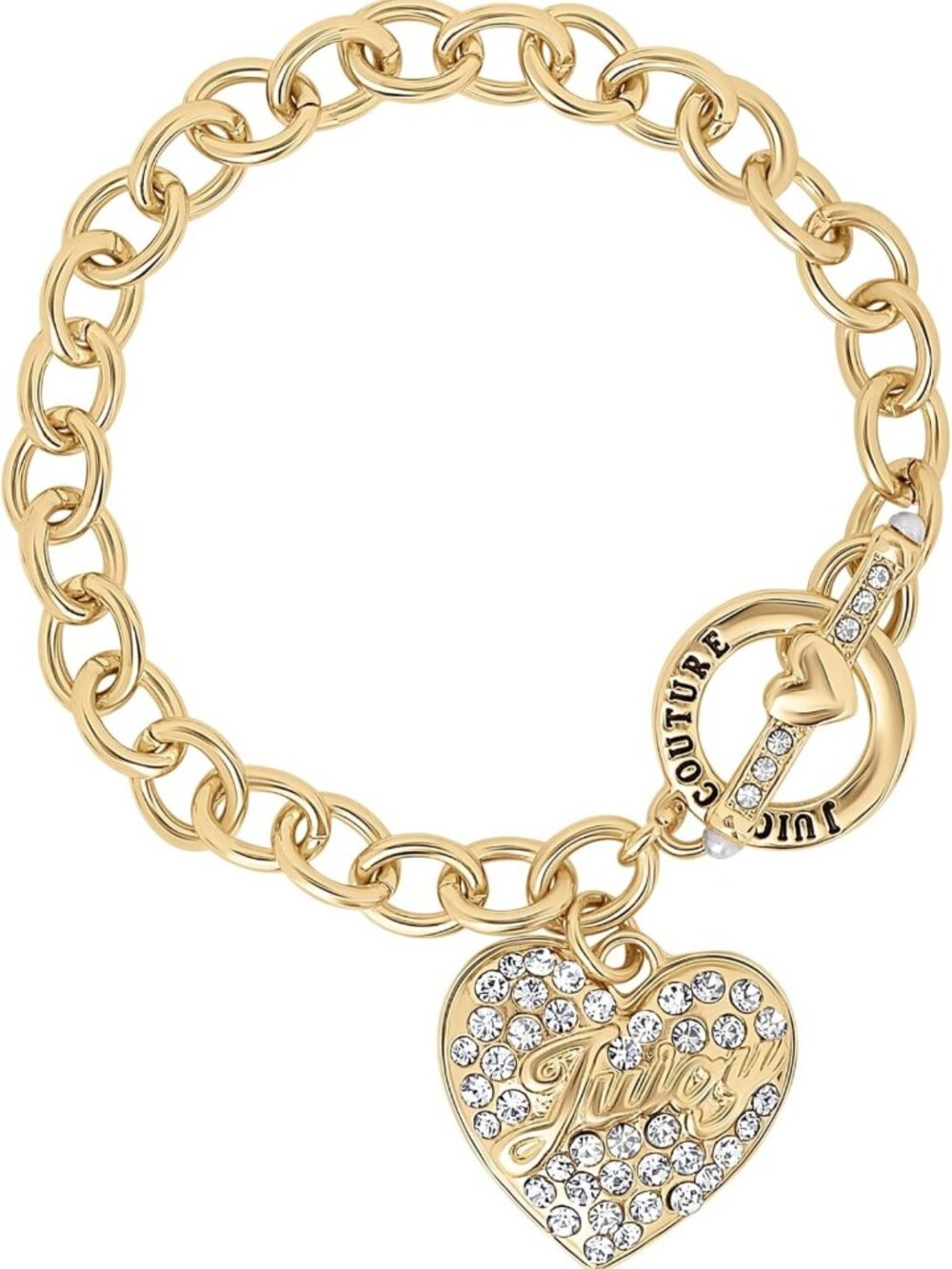 Chunky Gold-Tone Heart Charm Bracelet for Women, 7.5" Adjustable Fashion Jewelry